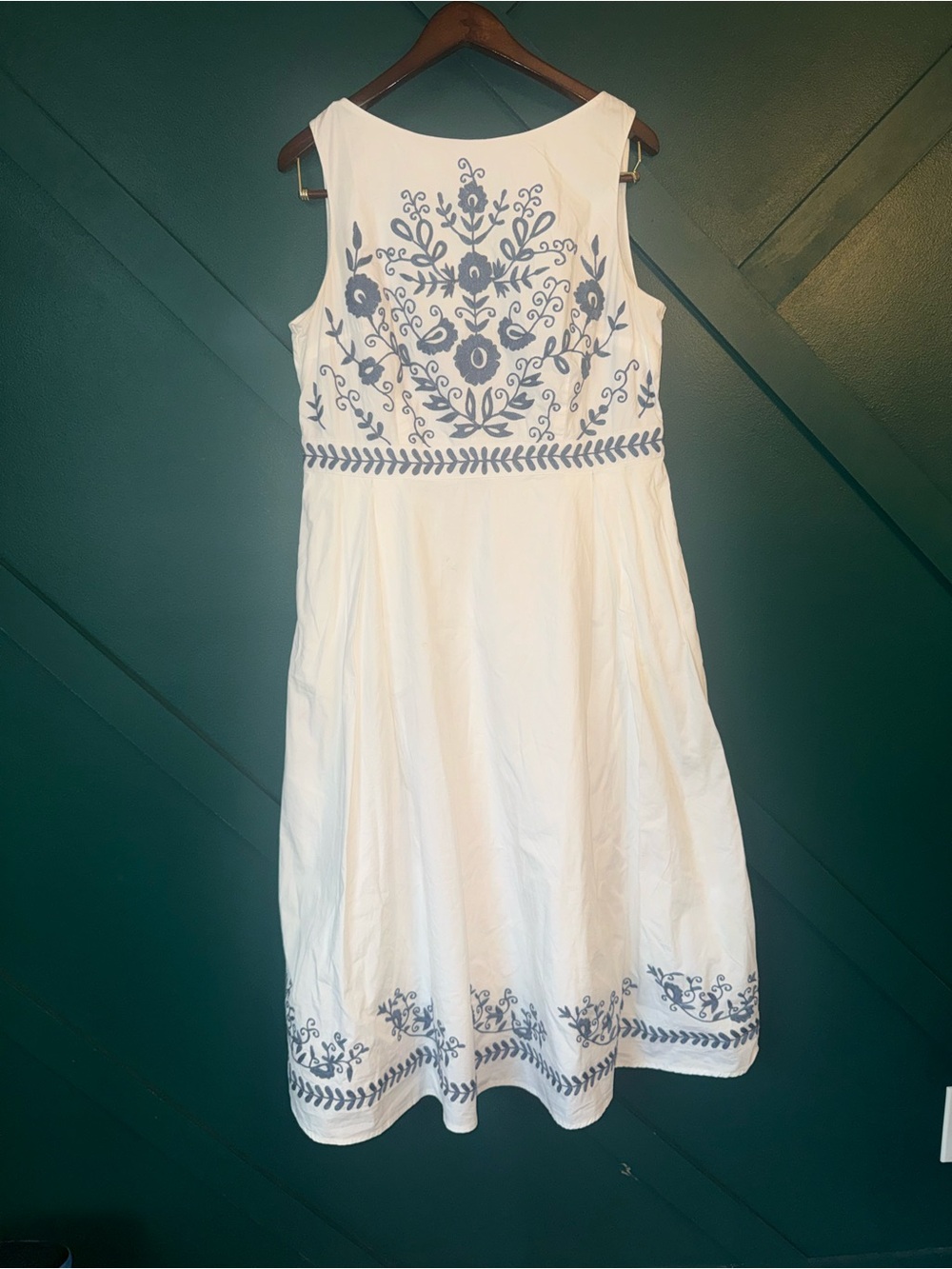 Floral Vine Embroidered Cotton Poplin Maxi Dress Cottagecore Boho Prairie Dress - Picture 2 of 8
